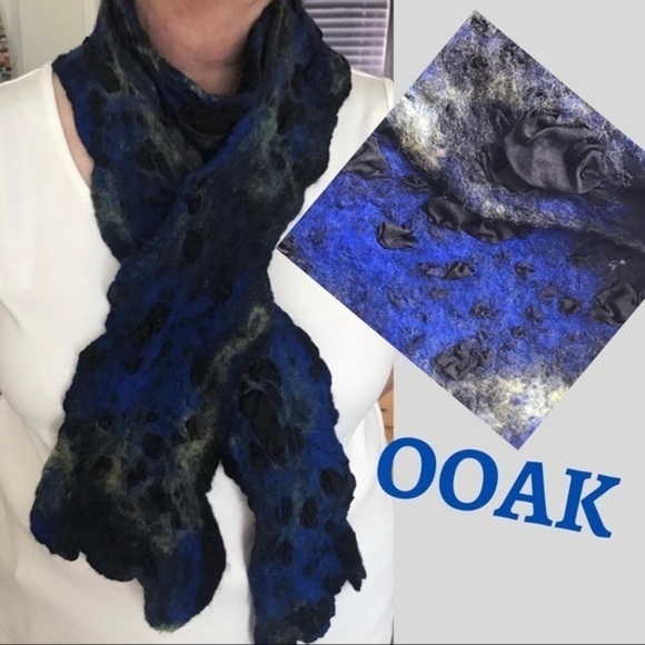 🎁 Deep Blue/Green/Black Silk/Wool Scarf💙💚🖤 - Picture 2 of 9